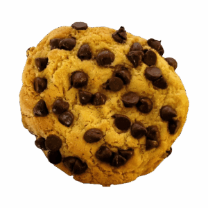 A chocolate chip cookie with visible chocolate chunks.