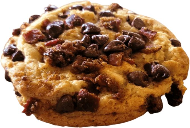 Close-up of a chocolate chip cookie with nuts.